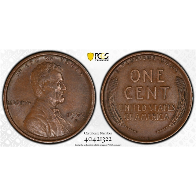 1909 S VDB 1C Lincoln Wheat Cent PCGS AU 55 About Uncirculated Key Date Original 