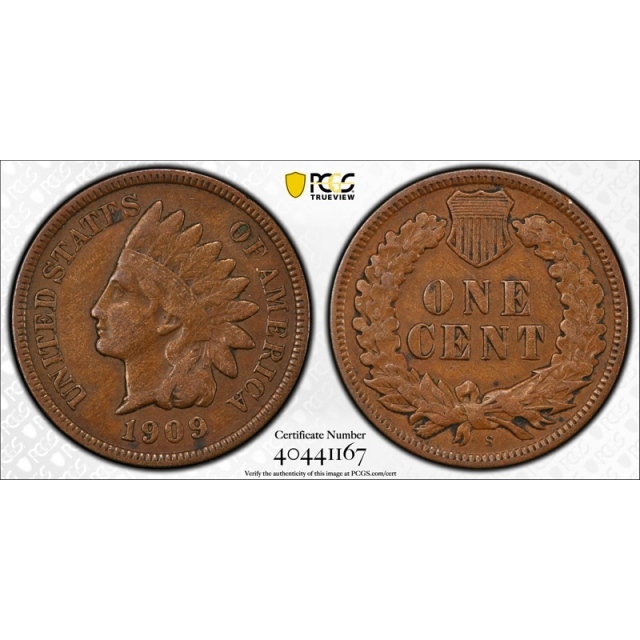 1909 S 1C Indian Head Cent PCGS VF 25 Very Fine to Extra Fine Key Date Original 