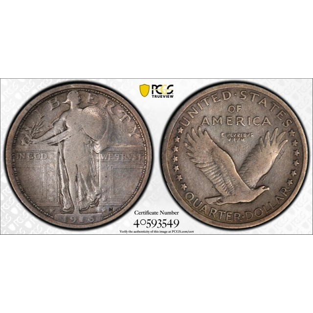1916 25C Standing Liberty Quarter PCGS VG 10 Very Good to Fine Key Date Cert#3549
