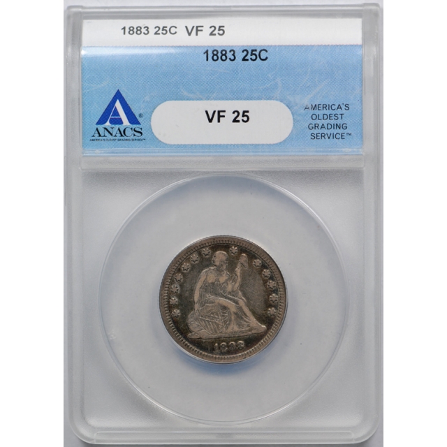 1883 25C Seated Liberty Quarter ANACS VF 25 Very Fine Key Date Toned 
