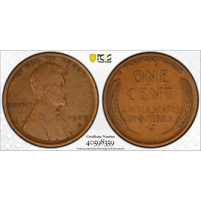 1909 S VDB 1C Lincoln Wheat Cent PCGS VF 25 Very Fine to Extra Fine Key Date Tough ! 