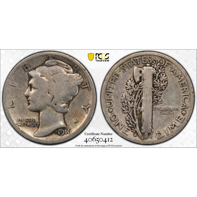 1916 D 10C Mercury Dime PCGS VG 8 Very Good Denver Mint Key Date Cert#0412