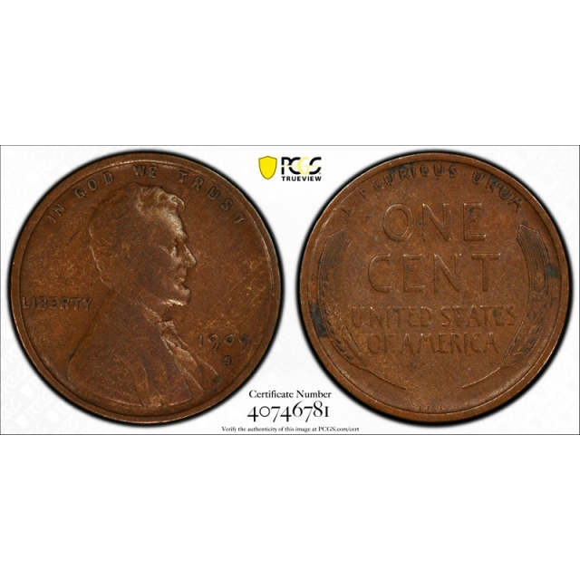 1909 S VDB 1C Lincoln Wheat Cent PCGS VF 25 Very Fine to Extra Fine CAC Approved