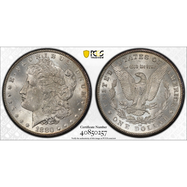 1880 CC $1 Morgan Dollar PCGS MS 63 Uncirculated Carson City Mint Lustrous Original Cert#0257