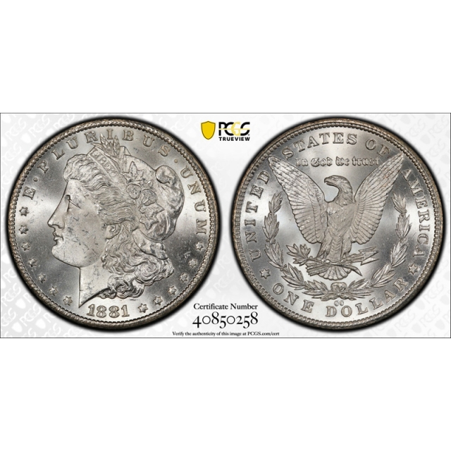 1881 CC $1 Morgan Dollar PCGS MS 63 Carson City Mint Lustrous Blast White ! Cert#0258