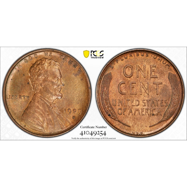 1909 S VDB 1C Lincoln Wheat Cent PCGS MS 63 RB Uncirculated CAC Approved Cert#9254
