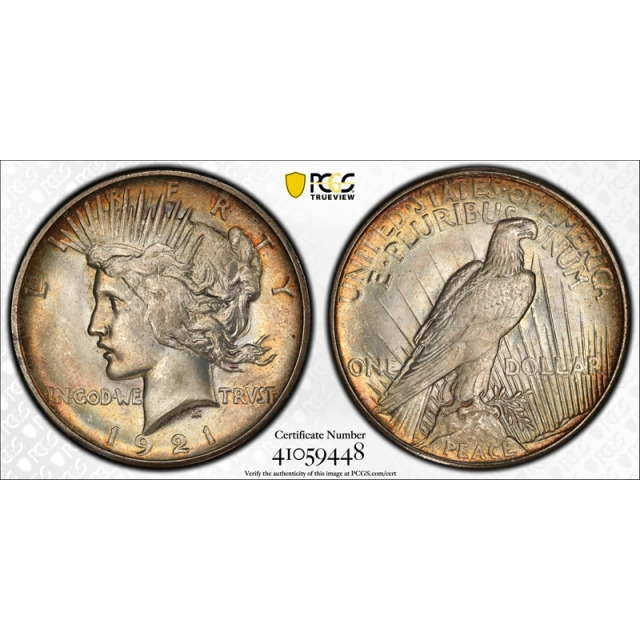 1921 $1 Peace Dollar High Relief PCGS MS 65 Uncirculated Toned Beauty ! 