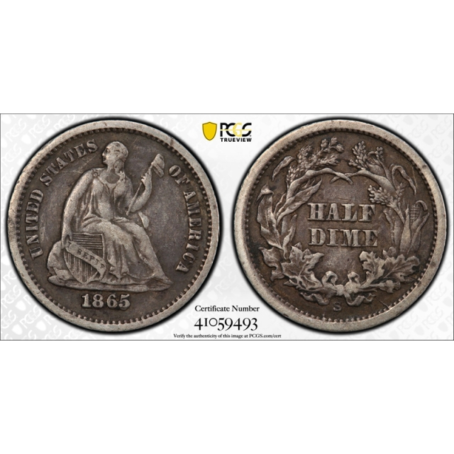 1865 S Seated Liberty Half Dime PCGS VF 35 Very Fine to Extra Fine CAC ! 