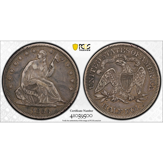 1866 50C Motto Seated Liberty Half Dollar PCGS XF 40 Extra Fine Exceptional Coin