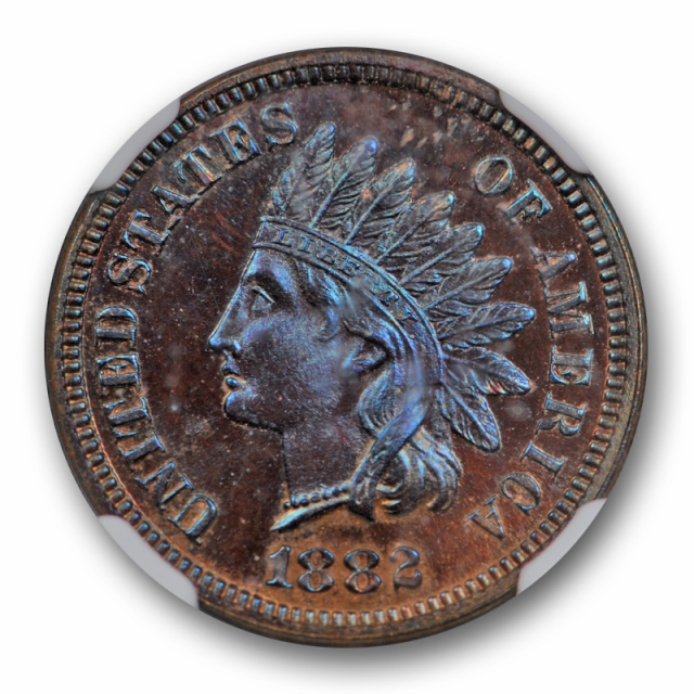 1882 Proof Indian Head Cent NGC PF 64 BN PR Rich Blue / Purple Toned