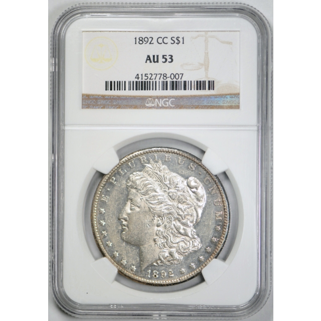 1892 CC $1 Morgan Dollar NGC AU 53 About Uncirculated White & Looks PL Proof Like ?