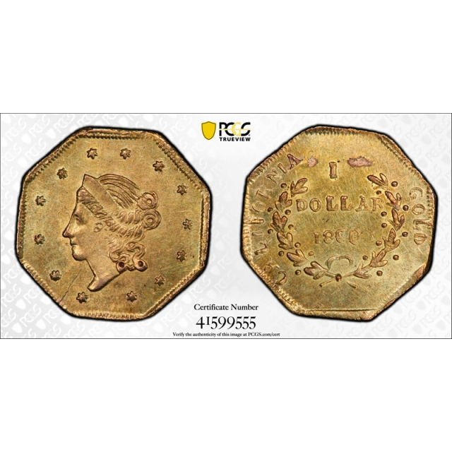 1860 $1 BG-1102 California Fractional Gold Dollar PCGS MS 62 Uncirculated Exceptional !