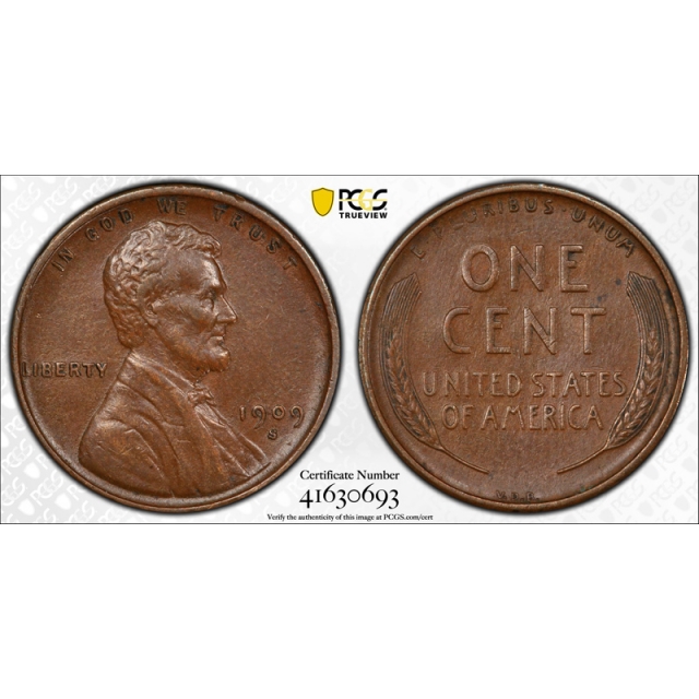 1909 S VDB 1C Lincoln Wheat Cent PCGS AU 55 About Uncirculated Key Date CAC Approved