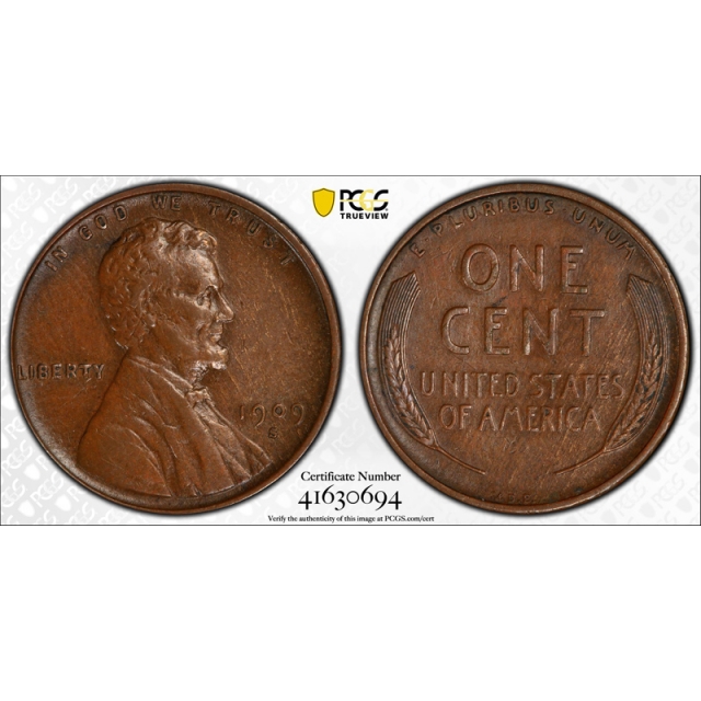 1909 S VDB 1C Lincoln Wheat Cent PCGS AU 50 About Uncirculated CAC Approved Key Date