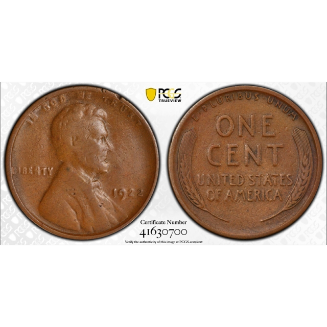 1922 No D 1C Strong Reverse Lincoln Wheat Cent PCGS VF 30 Very Fine to Extra Fine ! 