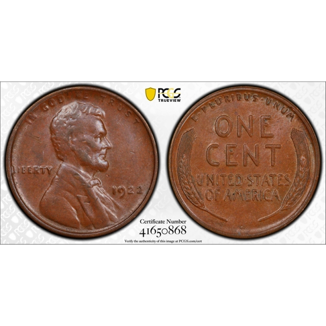 1922 No D 1C Strong Reverse Lincoln Wheat Cent PCGS MS 62 BN Uncirculated Key Date !