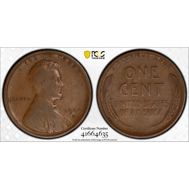 1909 S VDB 1C Lincoln Wheat Cent PCGS F 15 Fine to Very Fine CAC Approved Cert#4635