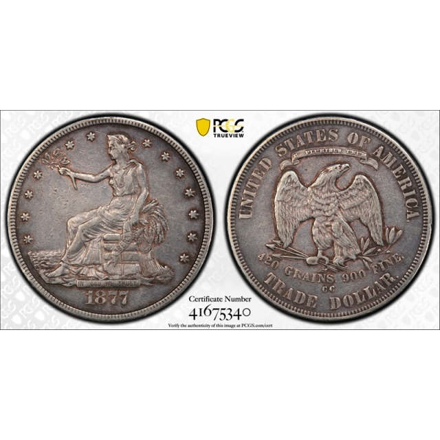 1877 CC T$1 Trade Dollar PCGS VF 35 Very Fine to Extra Fine Carson City Mint Tough !