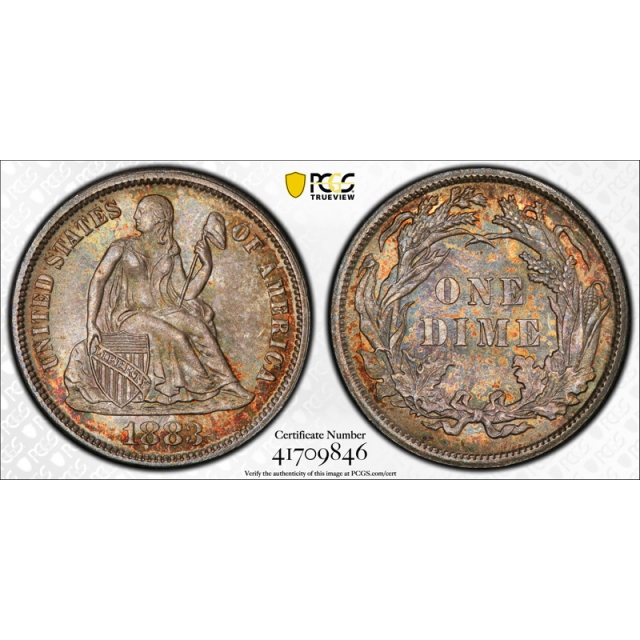 1883 10C Seated Liberty Dime PCGS MS 67 Uncirculated Pretty Toned High End ! 