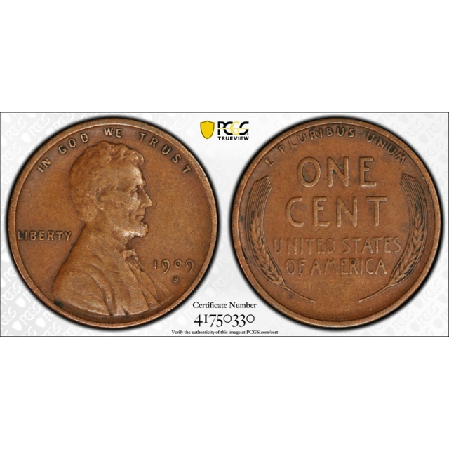 1909 S VDB 1C Lincoln Wheat Cent PCGS VF 30 Very Fine to Extra Fine Key Date Cert#0330