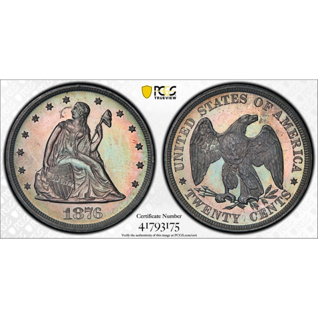 1876 20C Proof Twenty Cent Piece PCGS PR 64 Colorful Toned Beauty Low Mintage !