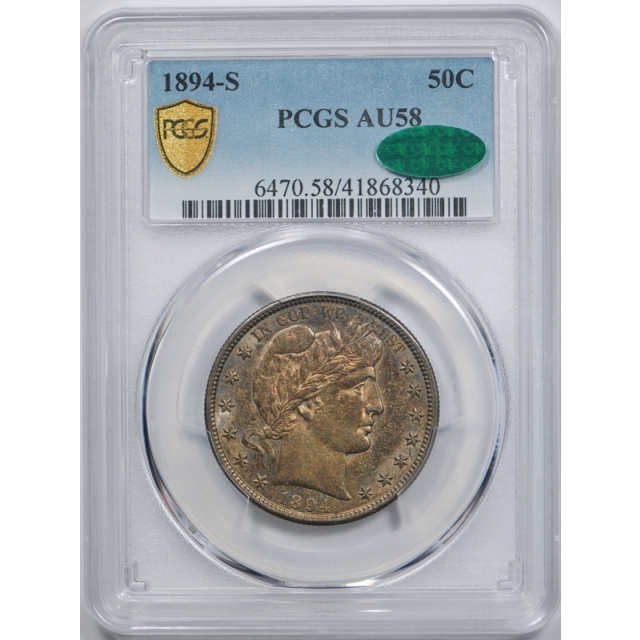 1894 S 50C Barber Half Dollar PCGS AU 58 About Uncirculated CAC Approved Toned !