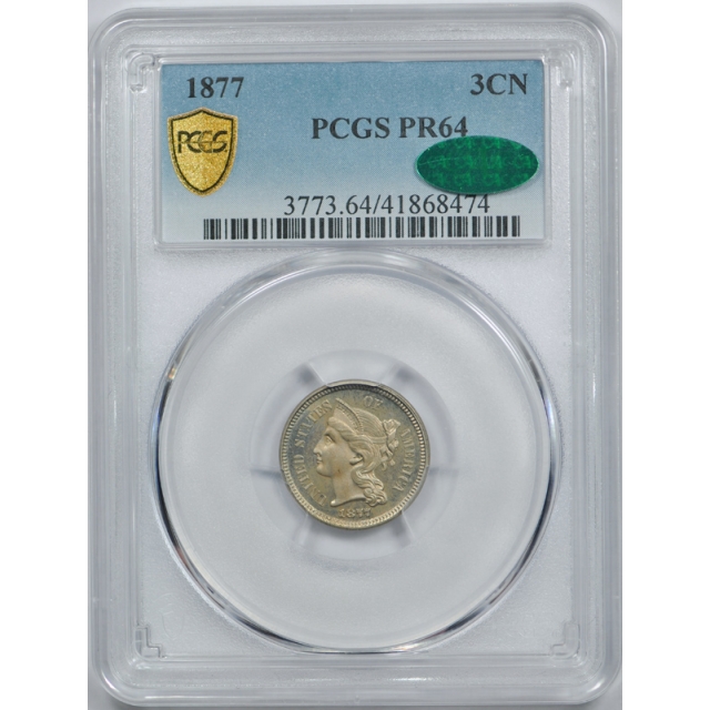 1877 3CN Three Cent Nickel PCGS PR 64 Proof Key Date CAC Approved Original Cert#8474