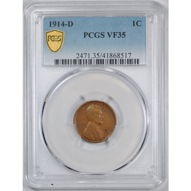 1914 D 1c Lincoln Wheat Cent PCGS VF 35 Very Fine to Extra Fine Key Date Cert#8517