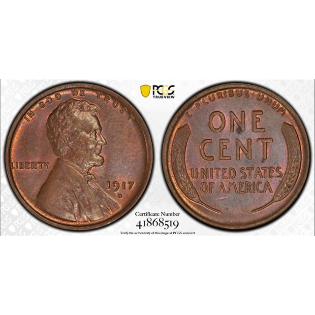 1917 D 1C Lincoln Wheat Cent PCGS MS 62 BN Uncirculated Brown Beautiful ! 
