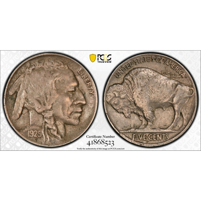 1925 D 5C Buffalo Nickel PCGS XF 45 Extra Fine to About Uncirculated Sharp !