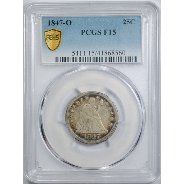 1847 O 25C Seated Liberty Quarter PCGS F 15 Fine to Very Fine Attractively Toned 