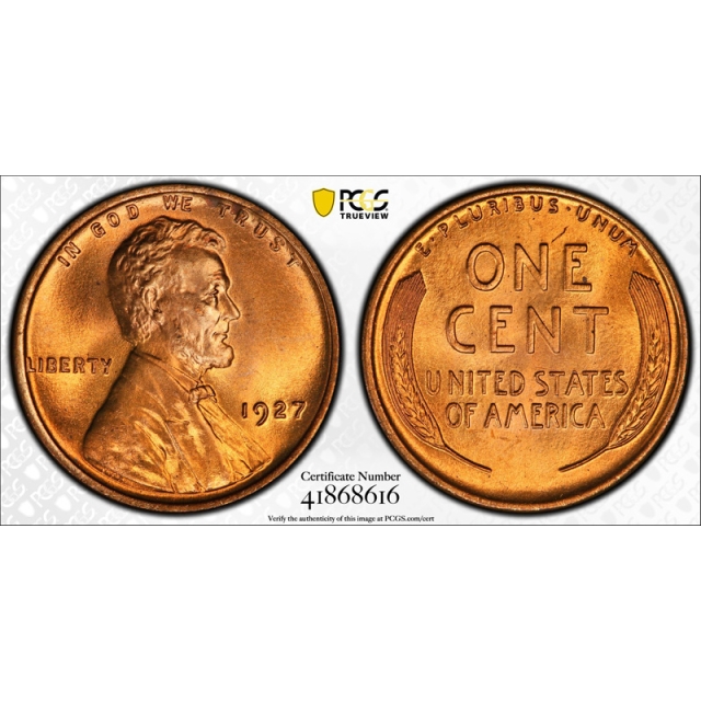 1927 1C Lincoln Wheat Cent PCGS MS 66 RD Uncirculated Full Blazing Red !