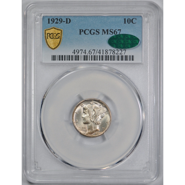 1929 D 10C Mercury Dime PCGS MS 67 CAC Approved Stunning Coin ! 