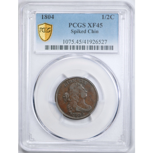 1804 1/2C Spiked Chin Draped Bust Half Cent PCGS XF 45 Extra Fine to AU C-6 Cuds ! 