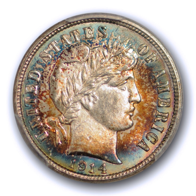 1914 D 10C Barber Dime PCGS MS 63 Uncirculated Colorful Toned Beauty ! Colorful ! 