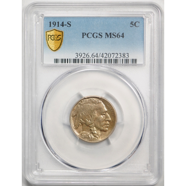 1914 S 5C Buffalo Head Nickel PCGS MS 64 Uncirculated Exceptional Coin Toned !