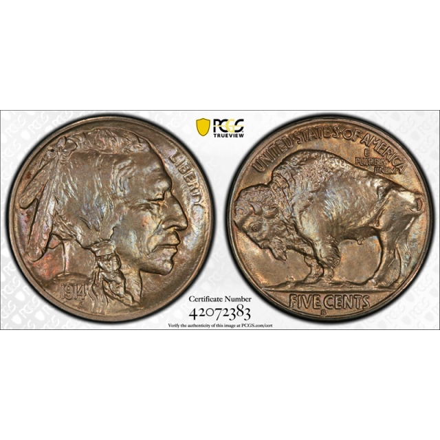 1914 S 5C Buffalo Head Nickel PCGS MS 64 Uncirculated Exceptional Coin Toned !