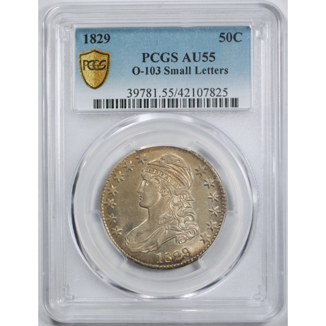 1829 50C Capped Bust Half Dollar PCGS AU 55 Overton 103 O-103 Small Letters