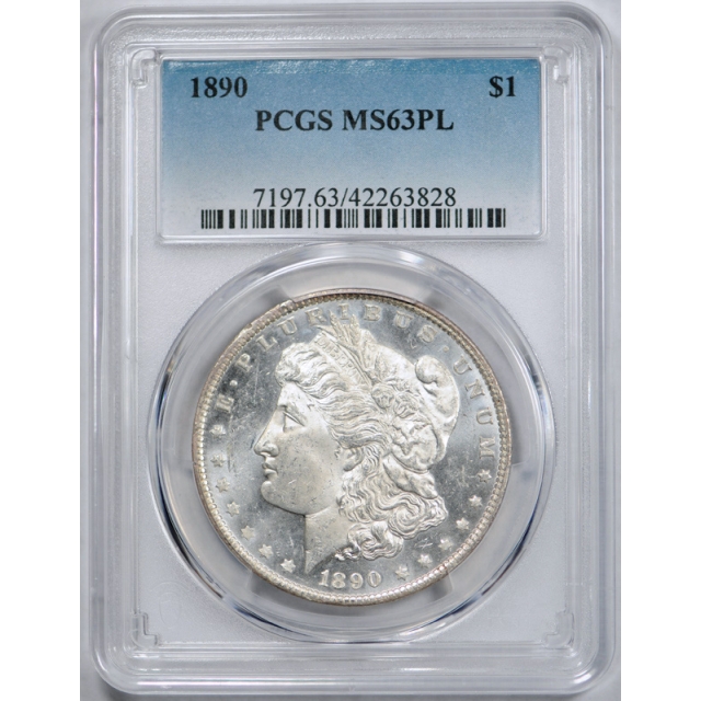 1890 $1 Morgan Dollar PCGS MS 63 PL Proof Like Blast White Stunning Coin ! 