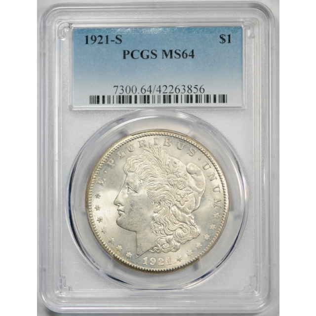 1921 S $1 Morgan Dollar PCGS MS 64 Uncirculated San Francisco Mint Original 