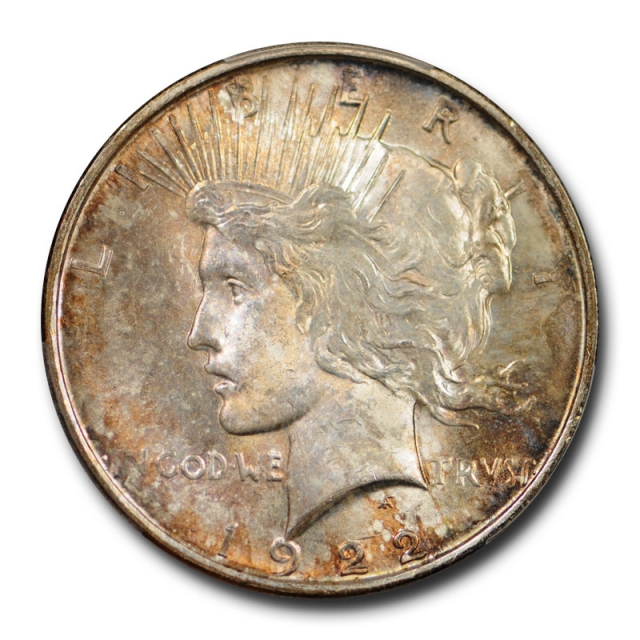 1922 D $1 Peace Dollar PCGS MS 64 Uncirculated Colorful Toned Beauty Unique Cert#3862