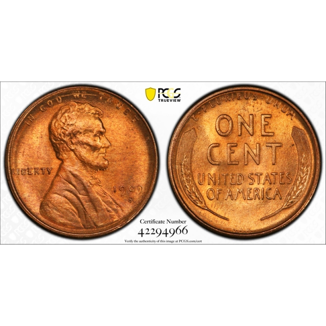 1909 S VDB 1C Lincoln Wheat Cent PCGS MS 65 RB Uncirculated Red Brown Key Date Cert#4966
