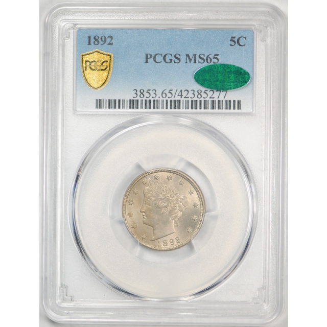 1892 5C Liberty Head Nickel PCGS MS 65 Uncirculated CAC Approved Sharp Coin ! 
