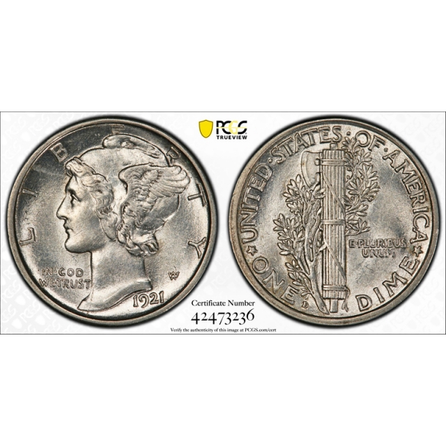 1921 D 10C Mercury Dime PCGS AU 58 About Uncirculated CAC Approved ! 