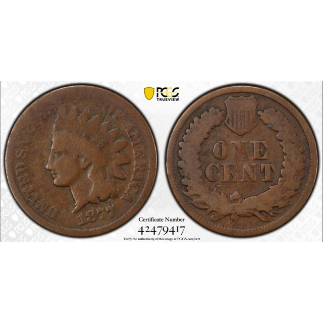 1877 1C Indian Head Cent PCGS G 4 Good Key Date Original US Coin Cert#9417