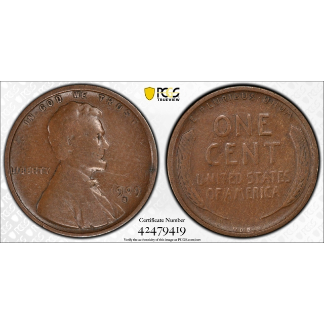 1909 S VDB 1C Lincoln Wheat Cent PCGS F 12 Fine San Francisco Mint Key Date
