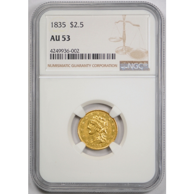 1835 $2.5 Classic Head Quarter Eagle Gold Piece NGC AU 53 About Uncirculated US Type