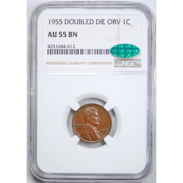  1955 Double Die Obverse Lincoln Wheat Cent NGC AU 55 BN 1955/1955 DDO CAC