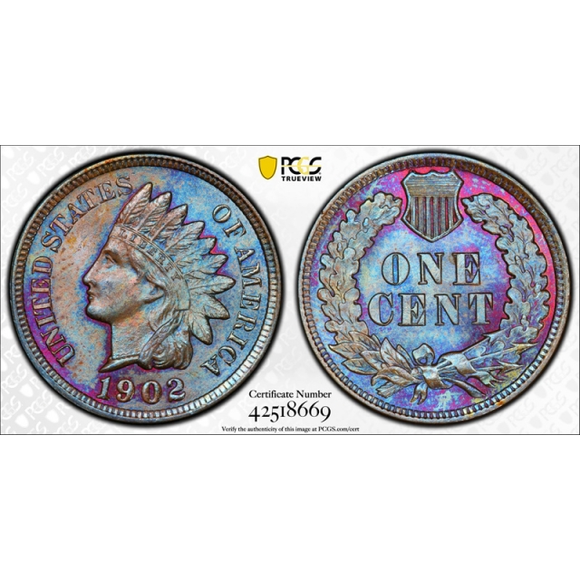 1902 1C Indian Head Cent PCGS MS 64 BN Uncirculated Monster Toned Beauty ! 