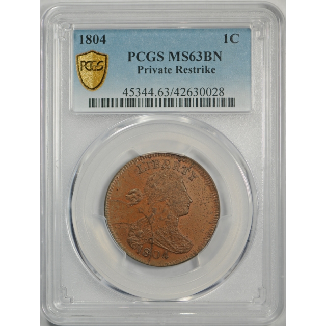 1804 1C Draped Bust Large Cent Private Restrike PCGS MS 63 BN Uncirculated